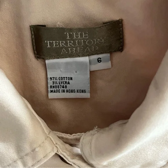 The Territory Ahead Denim Sleeveless Dress Size 6 Beige Button Up Cotton Rugged - Picture 2 of 10